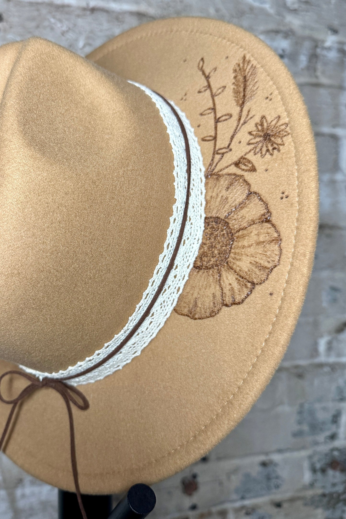 Fedora - Tan - Wild Flower / Leather + Lace