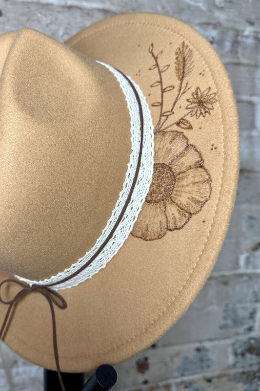 Fedora - Tan - Wild Flower / Leather + Lace